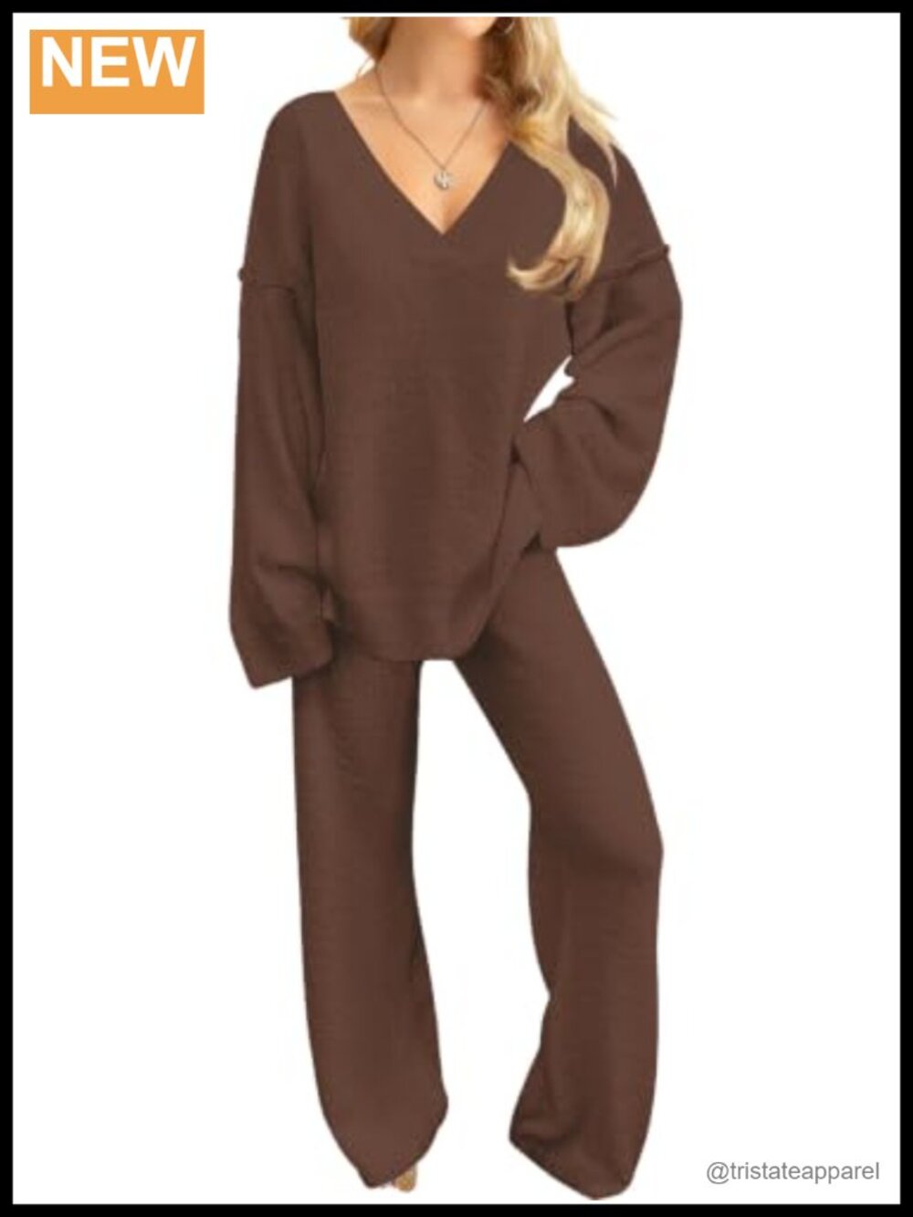 Fuzzy Fleece 2 Piece Lounge Set Long Sleeve V Neck Pajama Loungewear